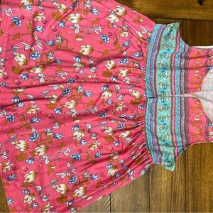 Pink Floral Sleeveless Sundress with Turquoise Trim